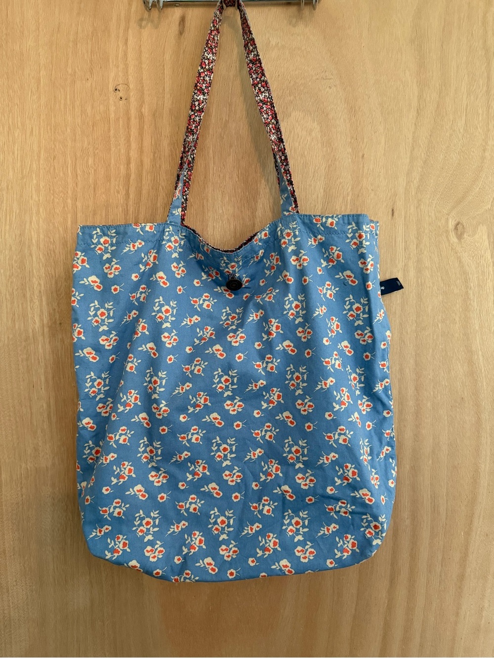 Gap Reversible Floral Tote Bag, Cottage Calico Cotton Blue Pink, Vintage Y2K